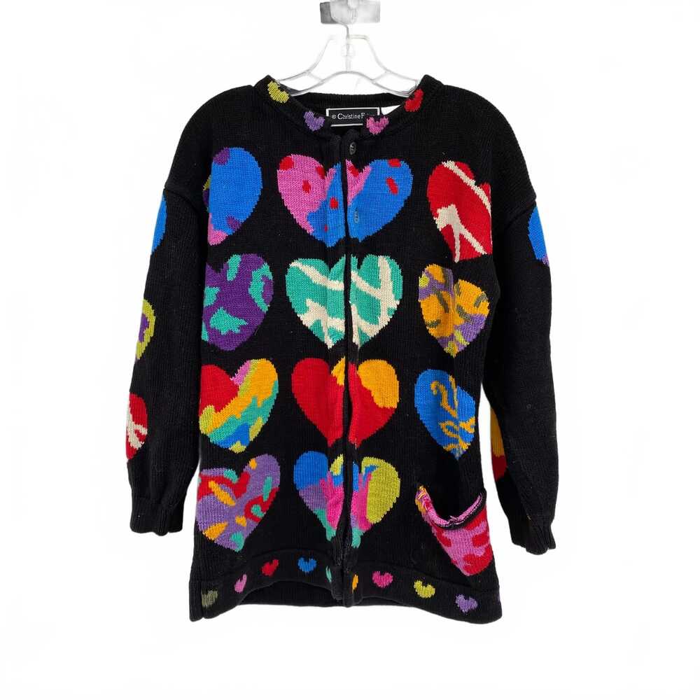 Christine Foley Black Heart Print Cardigan | Women’s Size S, 100% Cotton
